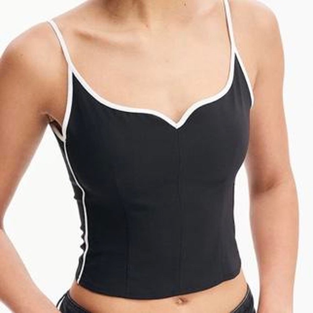 Black and white lined sweetheart crop tank bustier